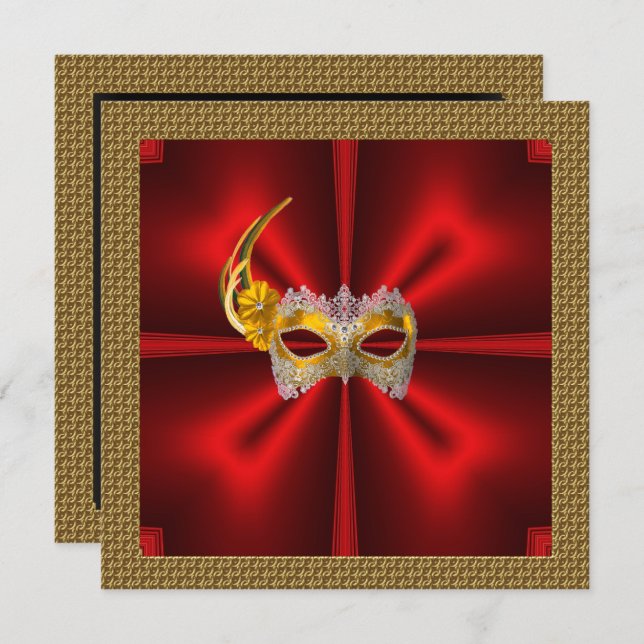 Convite de Baile Glamouroso Elegante Vermelho Pret (Frente/Verso)