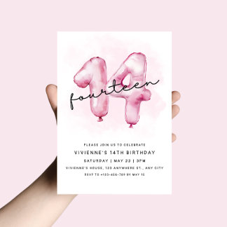 Convite de Balão Rosa para 14º Aniversário