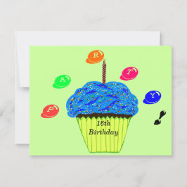 Convite de Balinha de Cupcake Azul para Aniversári