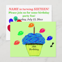 Convite de Balinha de Cupcake Azul para Aniversári