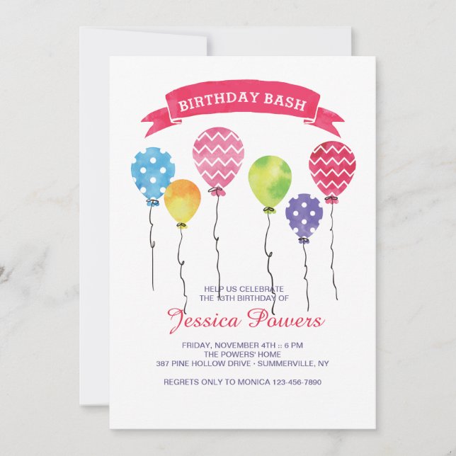 Convite de Balões de Aniversário (Frente)