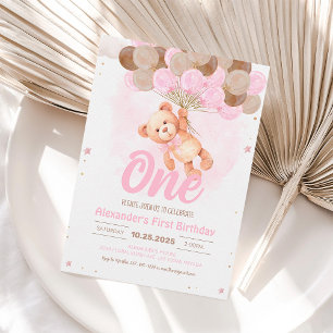 Convite de Balões de Aniversário de 1 Ano do Ursin