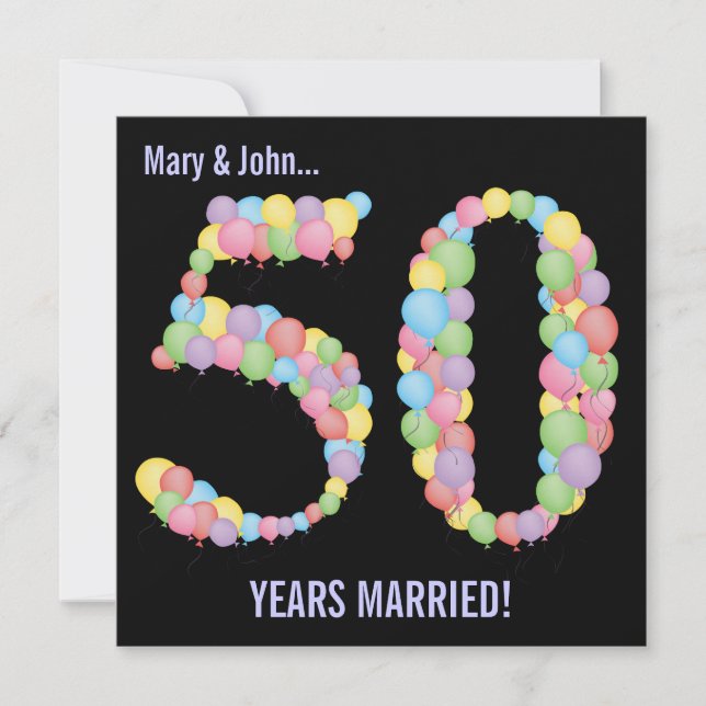 Convite de Balões para Festa de Aniversário de 50  (Frente)