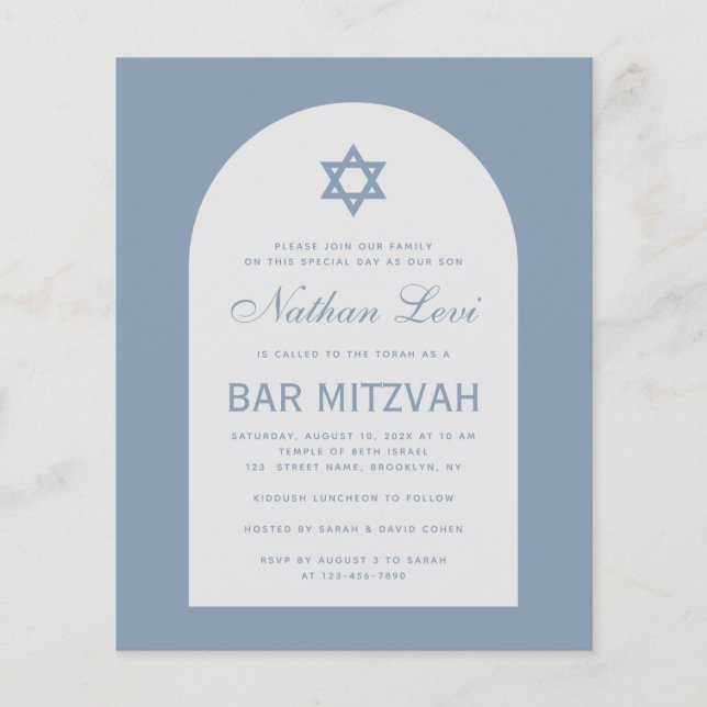 Convite de Bar Mitzvah Arco Azul Poeirento Estrela (Frente)