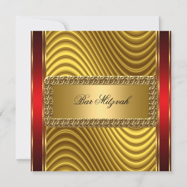 Convite de Bar Mitzvah Art Déco Dourado e Vermelho (Frente)