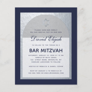 Convite de Bar Mitzvah Azul Marinho Prata Orçament
