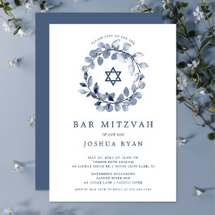 Convite de Bar Mitzvah Blue Leaf