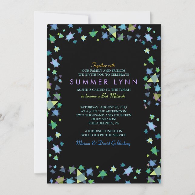 Convite de Bar Mitzvah COLORED STARS (Frente)
