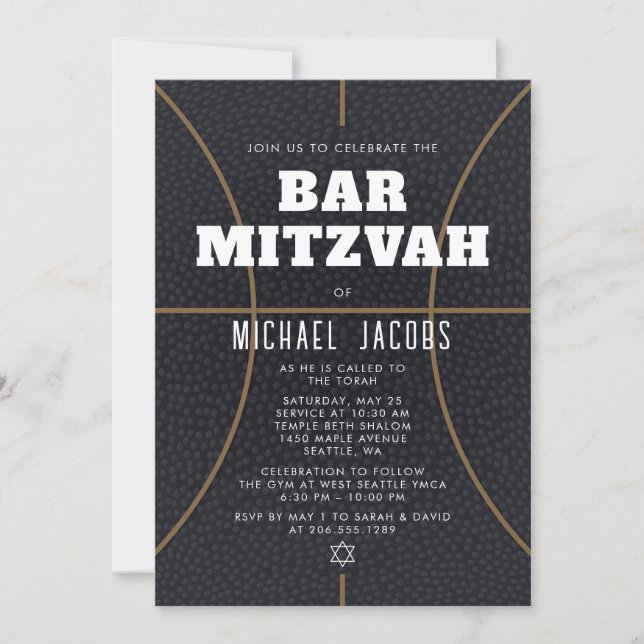 Convite de Bar Mitzvah de Basquetebol Tema Esporti (Frente)