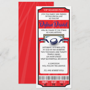 CONVITE DE BAR MITZVAH DE HOCKEY EM VERMELHO