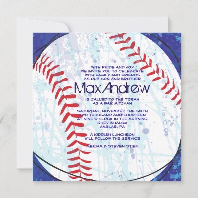 Convite de Bar Mitzvah do BASEBALL CRAZE Round Bar (Frente)