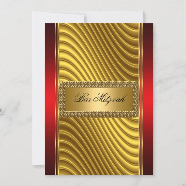Convite de Bar Mitzvah Dourado e Vermelho (Frente)