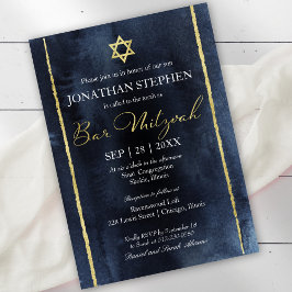 Convite de Bar Mitzvah em Aquarela Abstrata Azul