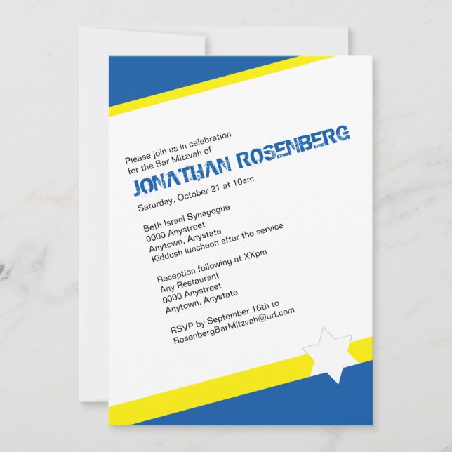 Convite de Bar Mitzvah Estrela de David Moderna Az (Frente)