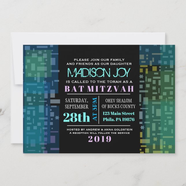 Convite de Bar Mitzvah ESTRELAS CADENTES & QUADRAD (Frente)
