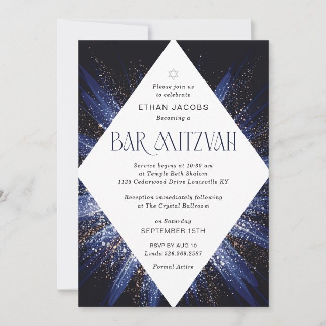 Convite de Bar Mitzvah Geométrico Elegante (Frente)