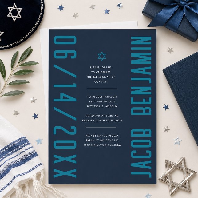 Convite de Bar Mitzvah Moderno Minimalista (Criador carregado)
