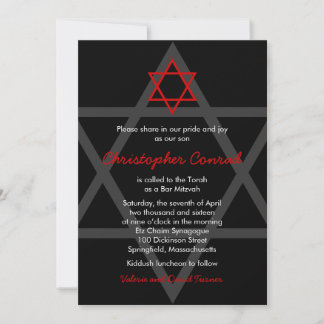 Convite de Bar Mitzvah Preto e Vermelho