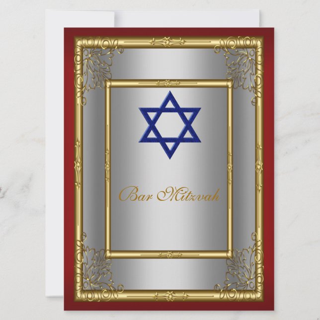 Convite de Bar Mitzvah Vermelho Prata (Verso)