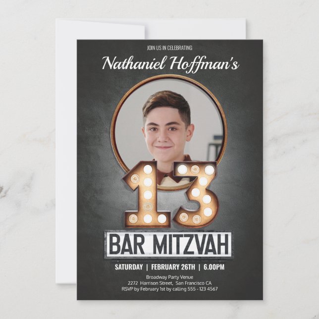 Convite de Bar Mitzvah Vintage com Foto Personaliz (Frente)