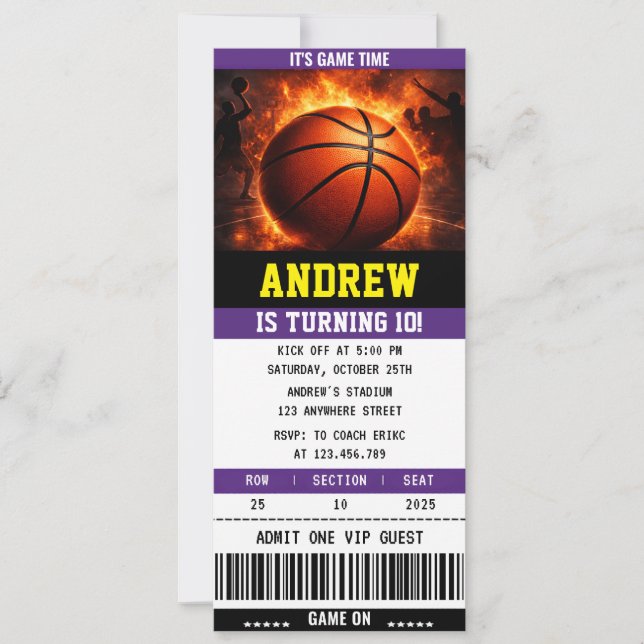 Convite de Basquete Personalizado Aniversário Espo (Frente)