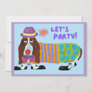 Convite de Basset Hound Palhaço Vamos Festejar