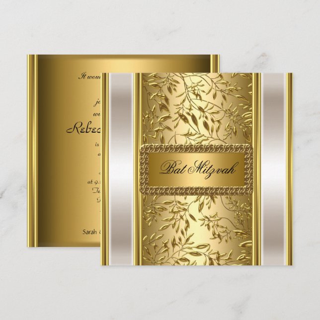 Convite de Bat Mitzvah Art Déco Dourado (Frente/Verso)