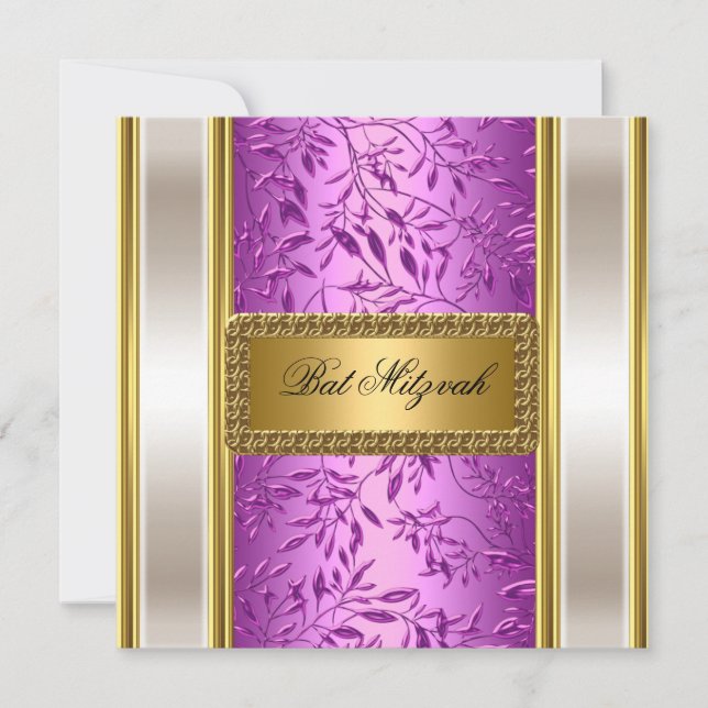 Convite de Bat Mitzvah Art Déco Dourado e Roxo (Frente)