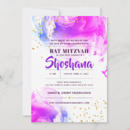 Convite de Bat Mitzvah com Aquarela e Glitter