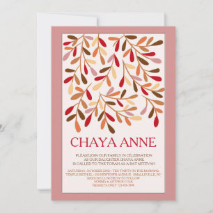 Convite de Bat Mitzvah com Folhas de Acento