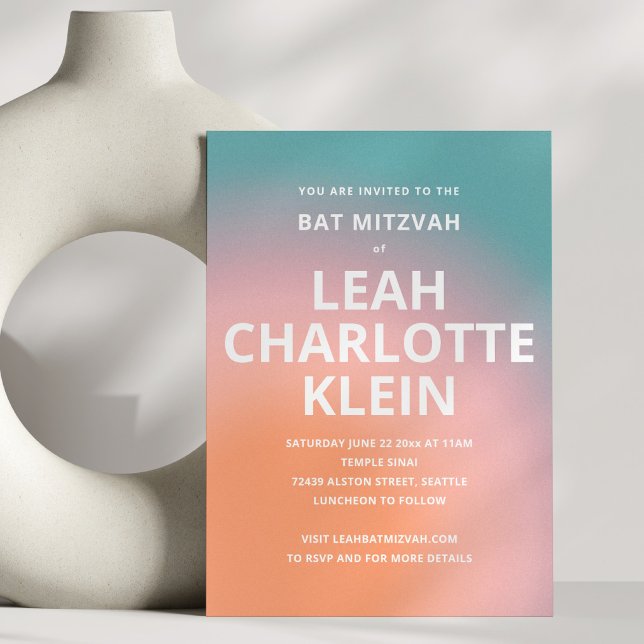 Convite de Bat Mitzvah com Gradiente Ombre de Pêss (Criador carregado)