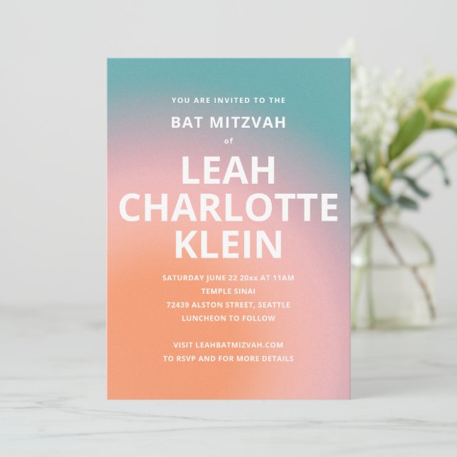 Convite de Bat Mitzvah com Gradiente Ombre de Pêss (Em pé/Frente)