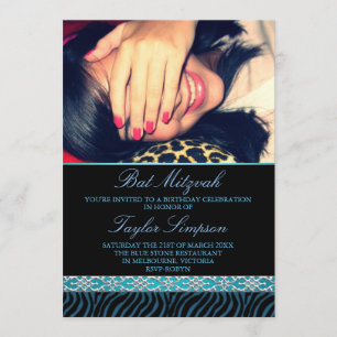 Convite de Bat Mitzvah com impressão de zebra para