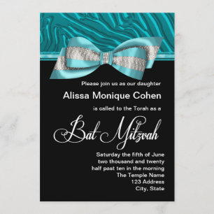 Convite de Bat Mitzvah da Zebra Azul Turquesa