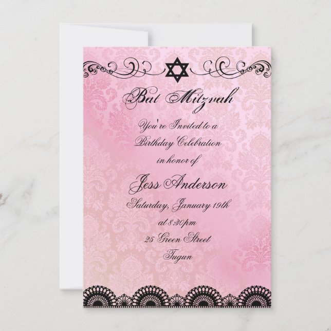 Convite de Bat Mitzvah de Aniversário com Renda Ro (Frente)