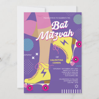 Convite de Bat Mitzvah de Patinação no Rolo Retrô
