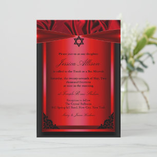 Convite de bat mitzvah de Seda Vermelha e Preta