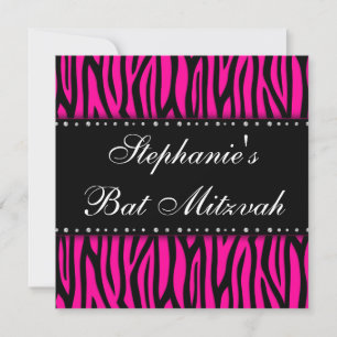 Convite de Bat Mitzvah, Diamantes Zebra Rosa Quent