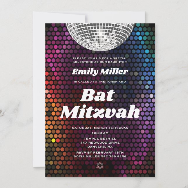 Convite de Bat Mitzvah Disco Dança (Frente)