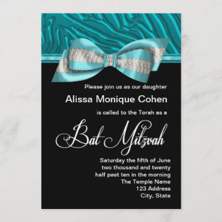 Convite de Bat Mitzvah do Zebra Azul Turquesa