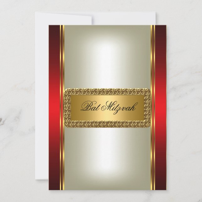 Convite de Bat Mitzvah Dourado e Vermelho (Frente)