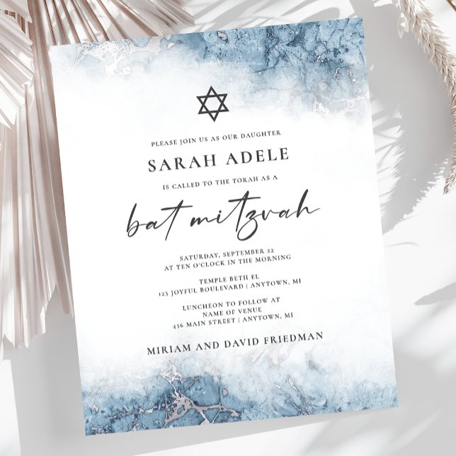 Convite de Bat Mitzvah em Mármore Azul com Prata O (Criador carregado)