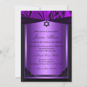 Convite de bat mitzvah em seda Roxo e Preto