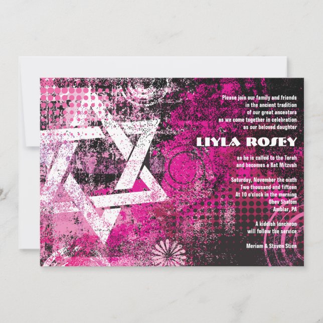 Convite de Bat Mitzvah Estrela Circular Mogen Davi (Frente)