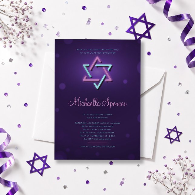 Convite de Bat Mitzvah Estrela de David Brilhante (Criador carregado)