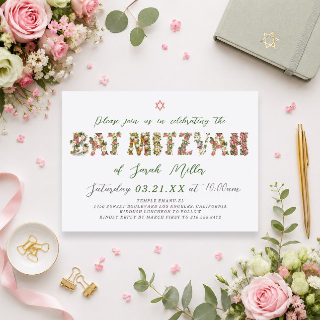 Convite de Bat Mitzvah Floral Botânico (Criador carregado)