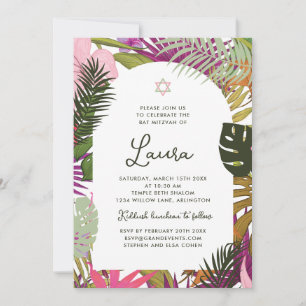 Convite de Bat Mitzvah Floral Tropical