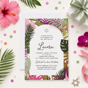 Convite de Bat Mitzvah Floral Tropical
