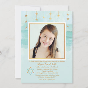 Convite de Bat Mitzvah Foto Estrela Brilhante