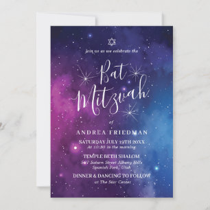 Convite de Bat Mitzvah Galáxia Noite Estrelada